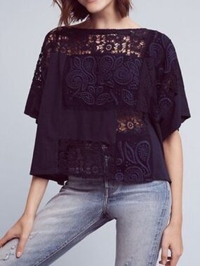 NWT Anthropologie Akemi + Kin Derrie Blouse Navy Size Small